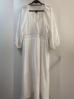 J.Crew Re-Imagined Cotton Gauze Maxi Dress White XL Boho Smocked Tiered Balloon